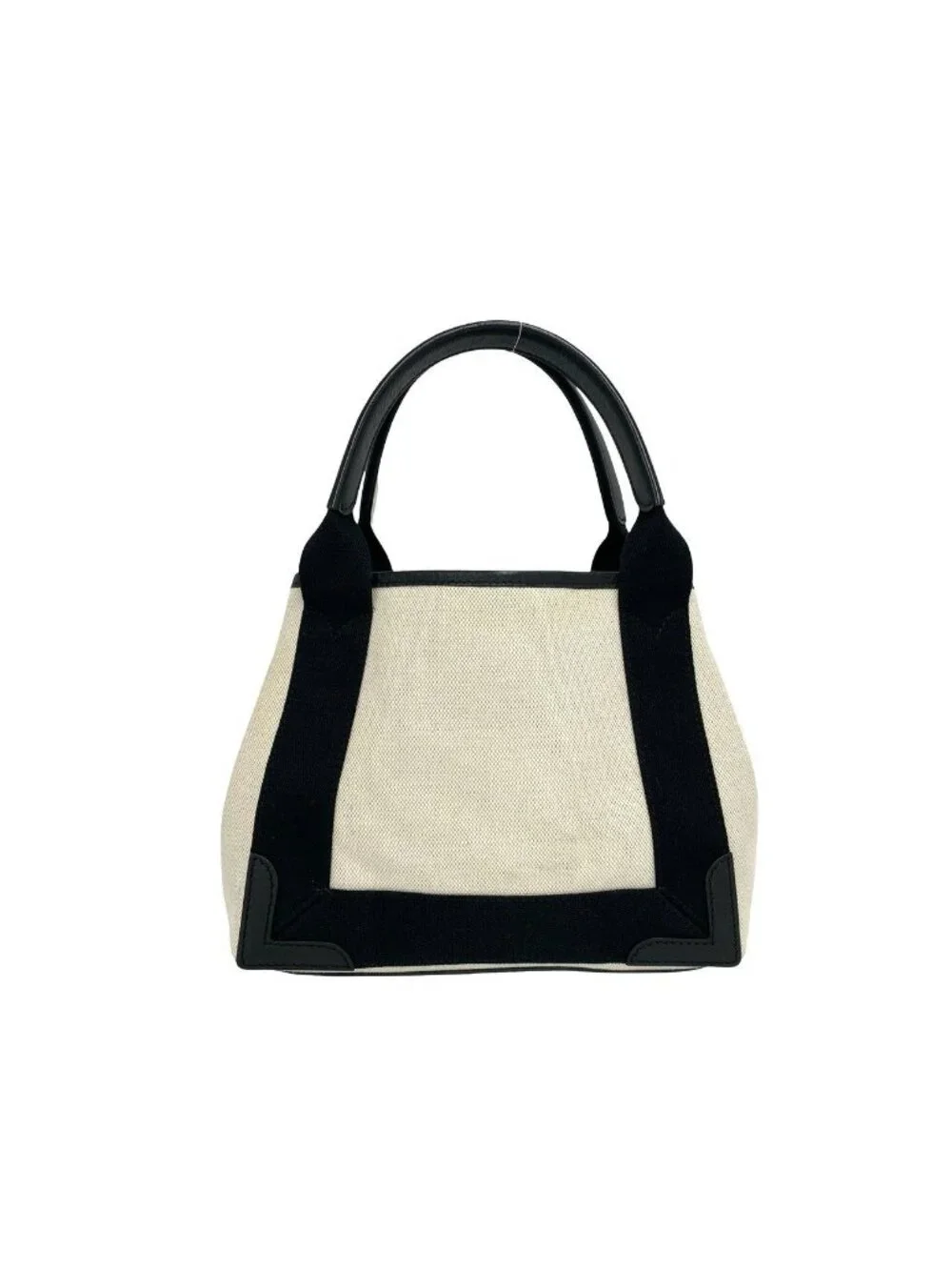 Balenciaga Navy Cabas S Canvas Leather 2-Way Shoulder Bag Black Ivory